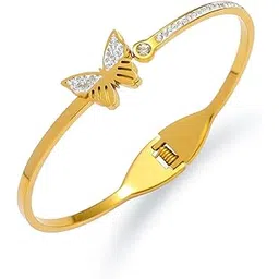 Anti Tarnish Gold Plated Stainless Steel Diamond Stud Butterfly Bracelet for Women-image-2
