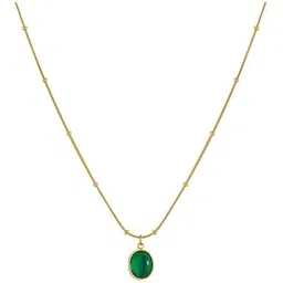 teulrip Anti-Tarnish Gold Plated Green Oval Stone Stainless Steel Chain Necklace for Women-picture-50
