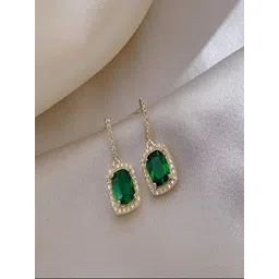 TEULRIP Gold-Plated Rhinestone Studded Square Shaped Drop Earrings-picture-14