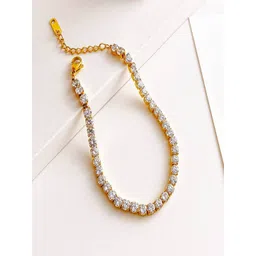 TEULRIP Stainless Steel Gold-Plated Anti Tarnish American Diamond Studded Link Bracelet-picture-11