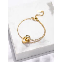 TEULRIP Stainless Steel Gold-Plated Anti Tarnish American Diamond Studded Link Bracelet-picture-10