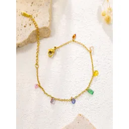 TEULRIP Stainless Steel Gold-Plated Anti Tarnish Gemstone Studded Link Bracelet-picture-34