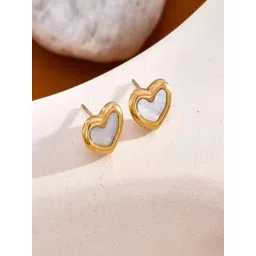 TEULRIP Stainless Steel Gold-Plated Anti Tarnish Heart Shaped Opal Shell Studded Studs-picture-26