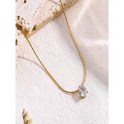 TEULRIP Stainless Steel Gold-Plated Zircon Studded Anti-Tarnish Minimal Necklace-picture-36