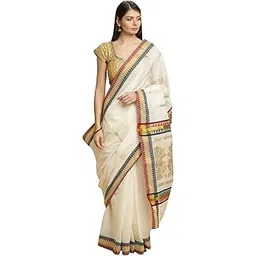 texation Onam Special Women's Kerala Kasavu Cotton Saree With Rich Pallu and Running Blouse Piece [Tower Border] (Saree 5.5 meter, Blouse 0.8 meter) [Note:Pallu Design May Vary]-picture-29