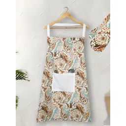 Texstylers 2 Pcs Brown Printed Cotton Apron & Oven Mitt-image-35