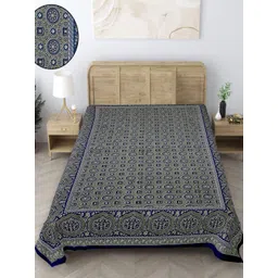 Texstylers Blue & Green Floral 140 TC Single Bedsheet with Pillow Covers-picture-19