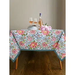 Texstylers Blue & Peach-Coloured Ethnic Motif Anti-Slip Cotton 4-Seater Square Table Cover-picture-39