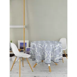 Texstylers Blue & White Ethnic Motifs Anti Slip Cotton Round 4 Seater Table Cover-picture-15