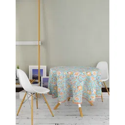 Texstylers Blue & Yellow Floral Anti Slip Cotton Round 4 Seater Table Cover-picture-41