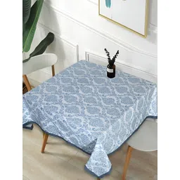 Texstylers Blue Ethnic Motifs Printed Anti-Slip Cotton 4-Seater Square Table Cover-picture-13