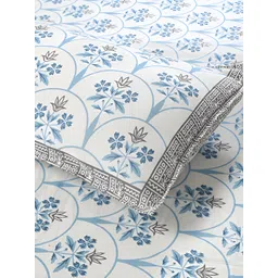 Texstylers Blue Floral 180 TC Cotton Queen Bedsheet with 2 Pillow Covers image 3