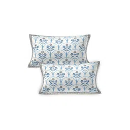 Texstylers Blue Floral 180 TC Cotton Queen Bedsheet with 2 Pillow Covers image 4