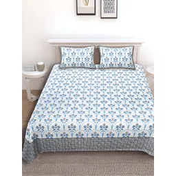 Texstylers Blue Floral 186 TC Cotton Queen Bedsheet with 2 Pillow Covers-picture-16
