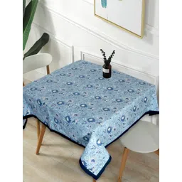 Texstylers Blue Floral Printed Anti-Slip 2-Seater Square Pure Cotton Table Cover-picture-26