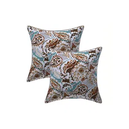 Texstylers Brown & Blue 2 Pieces Floral Printed Reversible Cotton Square Cushion Covers-image-5