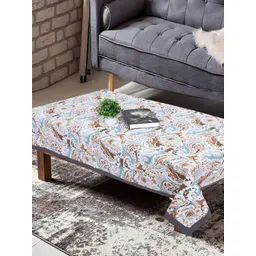 Texstylers Brown & Blue Floral Anti Slip Cotton 4 Seater Rectangle Table Cover-image-20