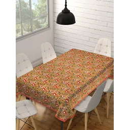 Texstylers Brown & Green Floral Anti-Slip Cotton 6-Seater Rectangular Table Cover-image-24