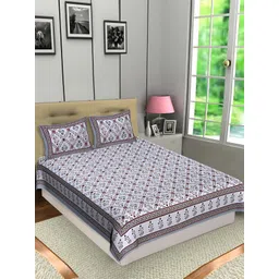 Texstylers Brown & Green Floral Cotton 144 TC Queen Bedsheet with 2 Pillow Covers-image-40