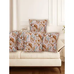 Texstylers Brown & Grey 5 Pieces Ethnic Motif Cotton Square Reversible Cushion Covers-image-26