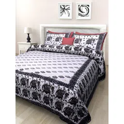 Texstylers Brown & Grey Floral Cotton 144 TC Queen Bedsheet with 2 Pillow Covers-image-36