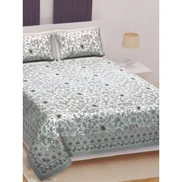 Texstylers Brown & Grey Floral Printed Cotton 210 TC Queen Bedsheet With 2 Pillow Covers-image-49
