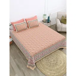 Texstylers Brown & Multicoloured Floral 210 TC Queen Bedsheet with 2 Pillow Covers-image-43