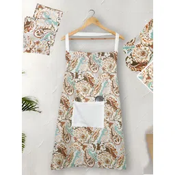 Texstylers Brown & White 5 Pieces Paisley Printed Pure Cotton Kitchen Linen Set-image-29