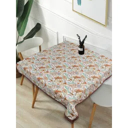 Texstylers Brown & White Ethnic Motifs Anti-Slip Cotton 4-Seater Table Cover-image-7