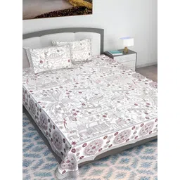 Texstylers Brown & White Floral Printed Cotton 210 TC Queen Bedsheet With 2 Pillow Covers-image-16