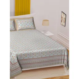 Texstylers Brown & Yellow Ethnic Motifs 220 TC Queen Bedsheet with 2 Pillow Covers-image-41