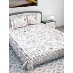 Texstylers Brown Ethnic Motifs Printed Cotton 210 TC Queen Bedsheet With 2 Pillow Covers-image-17