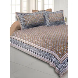 Texstylers Brown Floral Cotton 144 TC Queen Bedsheet with 2 Pillow Covers-image-39