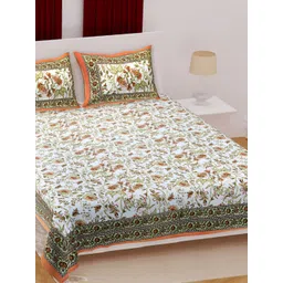 Texstylers Brown Floral Printed Cotton 186 TC Queen Bedsheet with 2 Pillow Covers-image-28