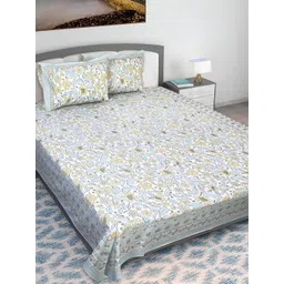 Texstylers Green & Blue Floral Printed Cotton 210 TC Queen Bedsheet With 2 Pillow Covers-picture-17