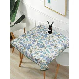 Texstylers Green & Teal Floral Printed Anti-Slip Pure Cotton 4-Seater Table Cover-image-15