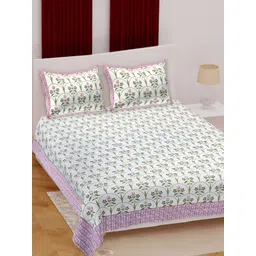 Texstylers Green Floral 180 TC Cotton Queen Bedsheet with 2 Pillow Covers-picture-35