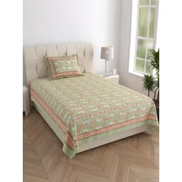 Texstylers Green Floral Printed 210 TC Pure Cotton Single Bedsheet Set- 1.52 m X 2.29 m-picture-27