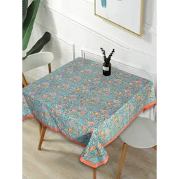 Texstylers Green Floral Printed Anti-Slip 2-Seater Square Pure Cotton Table Cover-picture-25