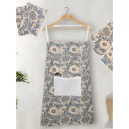 Texstylers Grey & Beige 5 Pieces Floral Printed Pure Cotton Kitchen Linen Set-picture-18