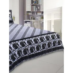 Texstylers Grey & Black Printed Cotton 144 TC Queen Bedsheet With 2 Pillow Covers-picture-23