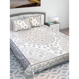 Texstylers Grey & White Floral Printed Cotton 210 TC Queen Bedsheet With 2 Pillow Covers-picture-32