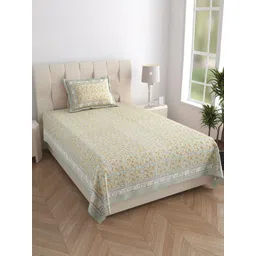 Texstylers Grey & Yellow Paisley Pure Cotton 210 TC Single Bedsheet Set - 1.52 m x 2.29 m-picture-39
