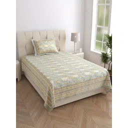 Texstylers Grey Floral Printed 210 TC Pure Cotton Single Bedsheet Set- 1.52 m X 2.29 m-picture-22