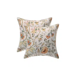 Texstylers Mustard Yellow & Beige 2 Pieces Printed Reversible Cotton Square Cushion Covers-picture-15