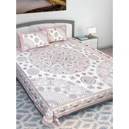 Texstylers Pink & White Floral Printed 210 TC King Cotton Bedsheet with 2 Pillow Covers-picture-26