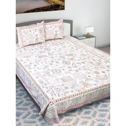 Texstylers Pink & White Floral Printed Cotton 210 TC Queen Bedsheet With 2 Pillow Covers-picture-30