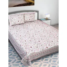 Texstylers Pink & White Floral Printed Cotton 210 TC Queen Bedsheet With 2 Pillow Covers-picture-34