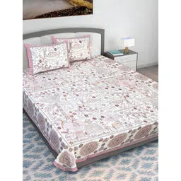Texstylers Pink & White Floral Printed Cotton 210 TC Queen Bedsheet With 2 Pillow Covers-picture-38