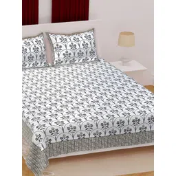 Texstylers Purple Floral 180 TC Cotton Queen Bedsheet with 2 Pillow Covers-picture-36